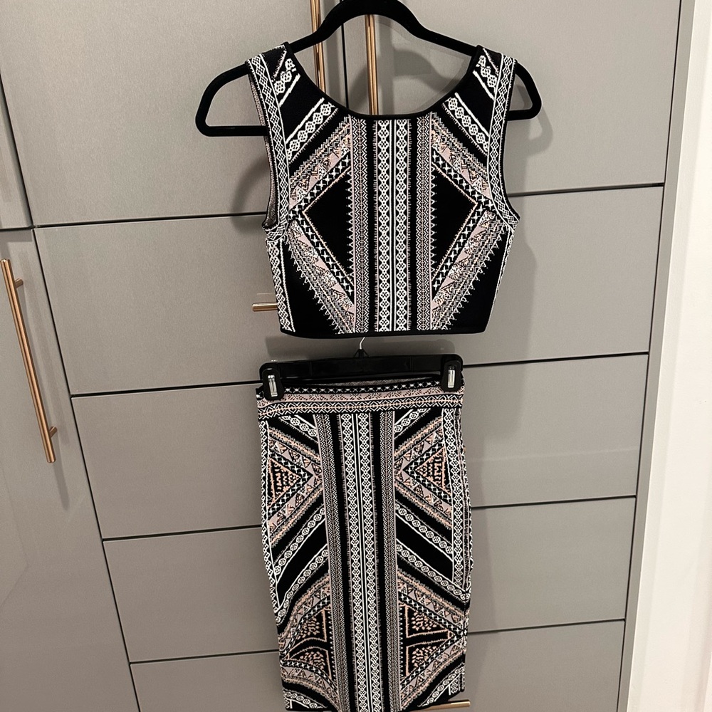 BCBG Black and White Geometric Two-Piece Set
